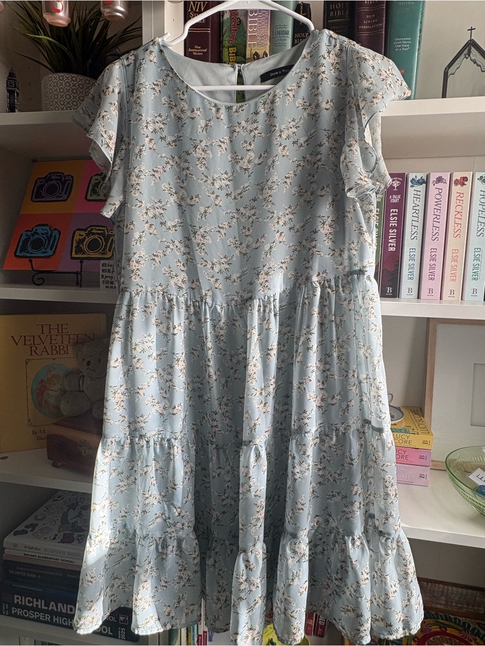 Doe & Rae Pale Blue Floral Tiered Dress